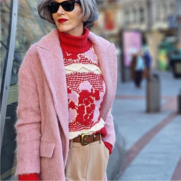 Zara Jacquard Sweater Red Pink Medium - Picture 2 of 8